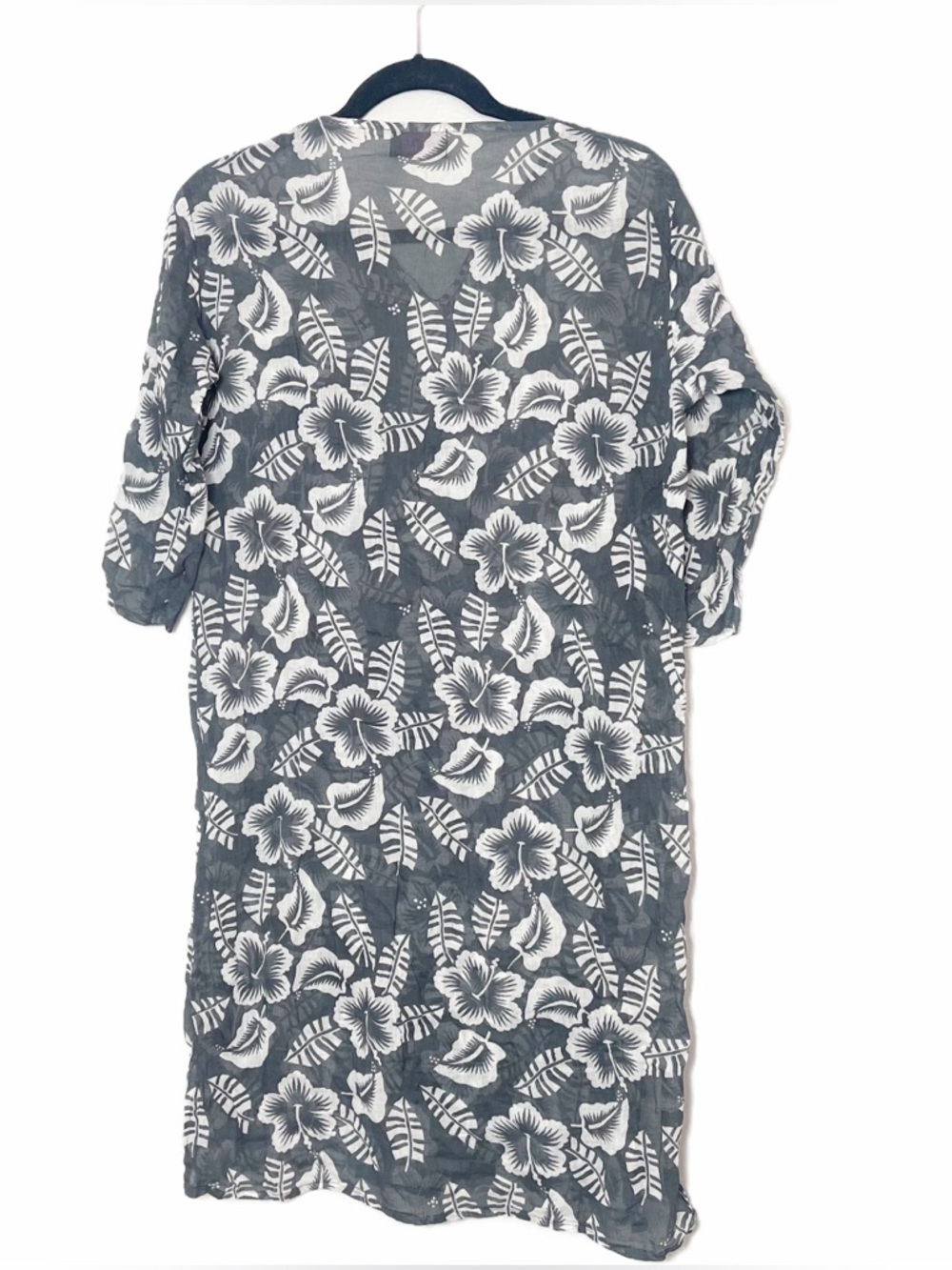 Mural floral lightweight sheer hibiscus Hawaiian print kaftan cover up size M/L - Picture 3 of 3